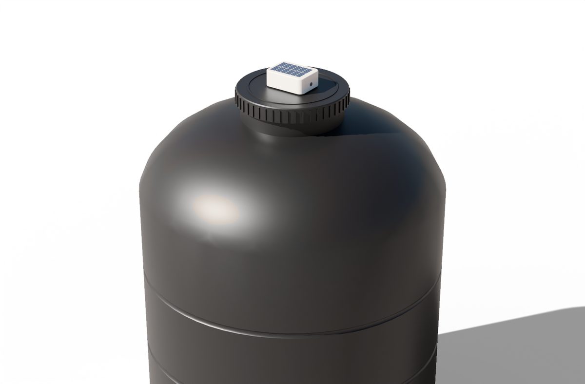 TankSense mounted on the lid of a black polytank